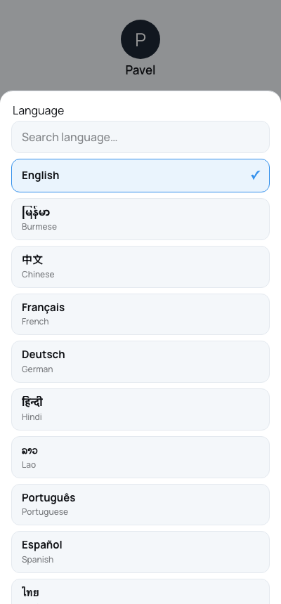 Language picker with native language names