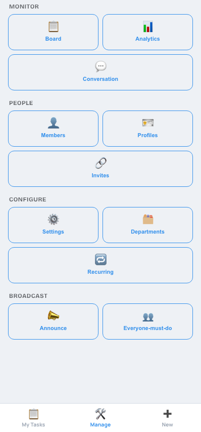 Manage hub tile grid